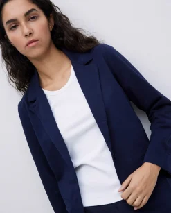 YERSE Americana cuello solapa azul oscuro Fashion