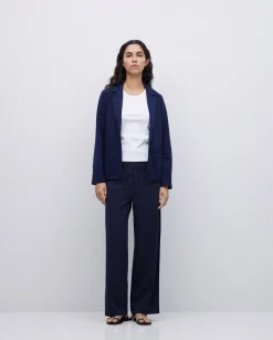 YERSE Americana cuello solapa azul oscuro Fashion