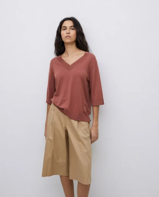 YERSE Bermudas tejido gabardina camel Hot