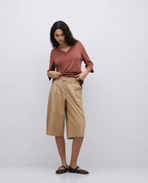 YERSE Bermudas tejido gabardina camel Hot