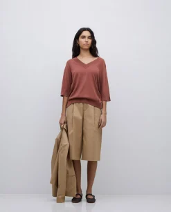 YERSE Bermudas tejido gabardina camel Hot