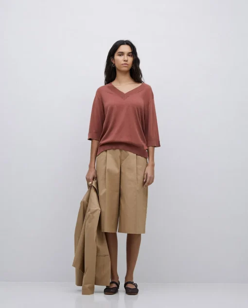 YERSE Bermudas tejido gabardina camel Hot