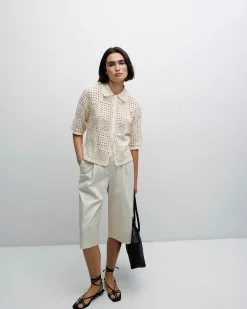 YERSE Bermudas tejido gabardina blanco roto Outlet