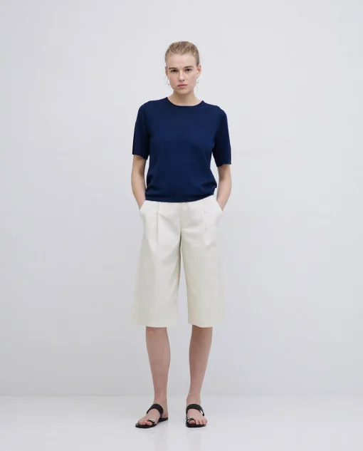 YERSE Bermudas tejido gabardina blanco roto Outlet