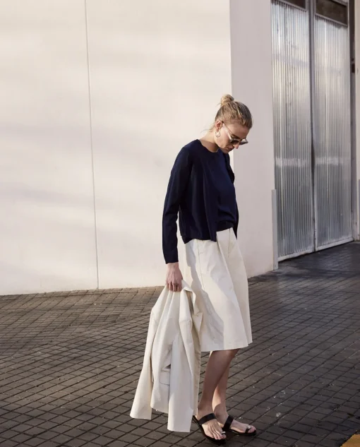 YERSE Bermudas tejido gabardina blanco roto Outlet
