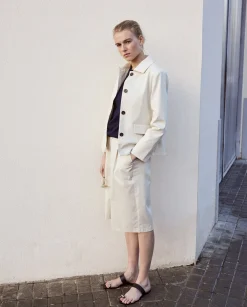YERSE Bermudas tejido gabardina blanco roto Outlet