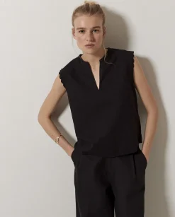 YERSE Blusa bimateria ondas negro Discount