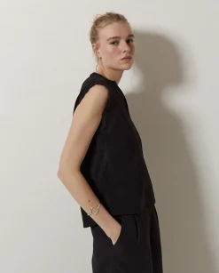 YERSE Blusa bimateria ondas negro Discount