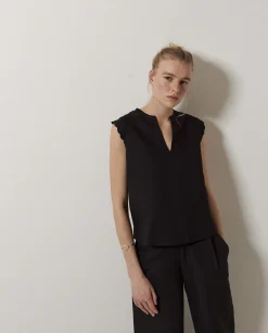 YERSE Blusa bimateria ondas negro Discount