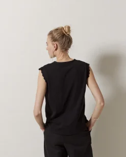 YERSE Blusa bimateria ondas negro Discount