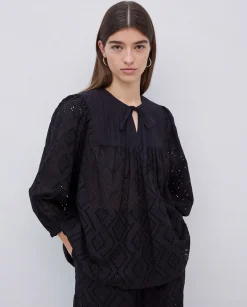 YERSE Blusa canesú acolchado negro Clearance
