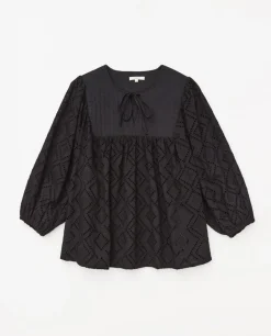 YERSE Blusa canesú acolchado negro Clearance