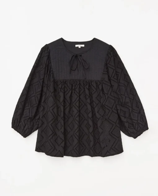 YERSE Blusa canesú acolchado negro Clearance