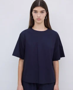 YERSE Blusa de popelín azul oscuro Outlet