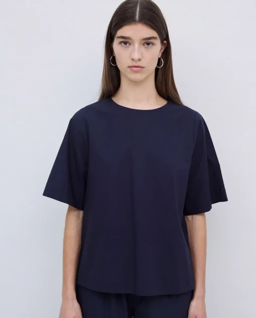 YERSE Blusa de popelín azul oscuro Outlet