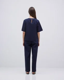 YERSE Blusa de popelín azul oscuro Outlet