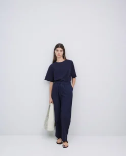 YERSE Blusa de popelín azul oscuro Outlet