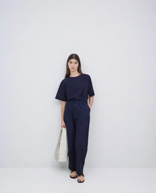 YERSE Blusa de popelín azul oscuro Outlet