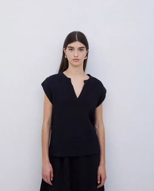 YERSE Blusa doble gasa algodón negro Outlet