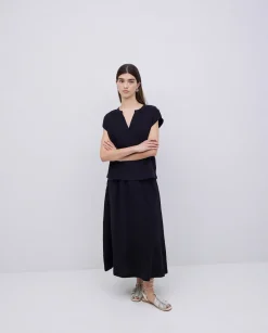 YERSE Blusa doble gasa algodón negro Outlet