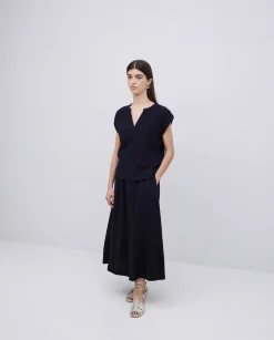 YERSE Blusa doble gasa algodón negro Outlet