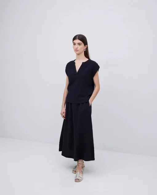 YERSE Blusa doble gasa algodón negro Outlet
