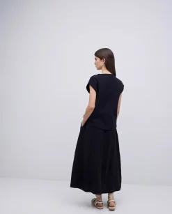 YERSE Blusa doble gasa algodón negro Outlet