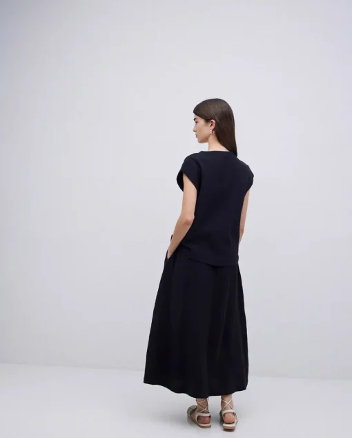 YERSE Blusa doble gasa algodón negro Outlet