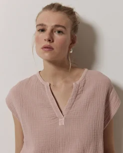 YERSE Blusa doble gasa algodón rosa pálido Fashion