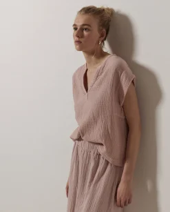 YERSE Blusa doble gasa algodón rosa pálido Fashion