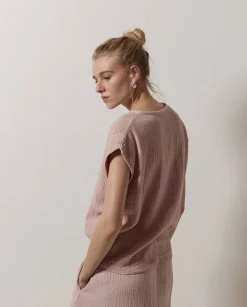 YERSE Blusa doble gasa algodón rosa pálido Fashion