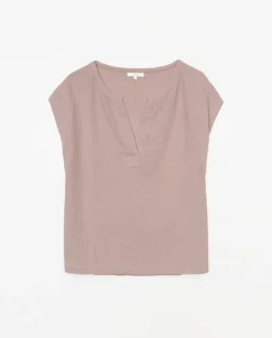 YERSE Blusa doble gasa algodón rosa pálido Fashion