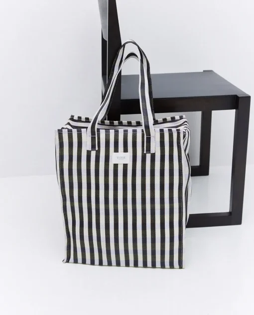 YERSE Bolsa tote cuadros negro Clearance