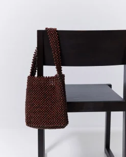 YERSE Bolso abalorios madera chocolate Hot