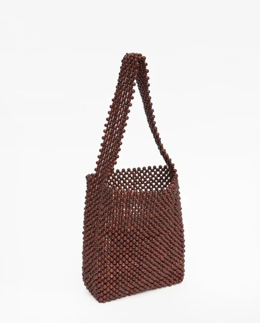 YERSE Bolso abalorios madera chocolate Hot