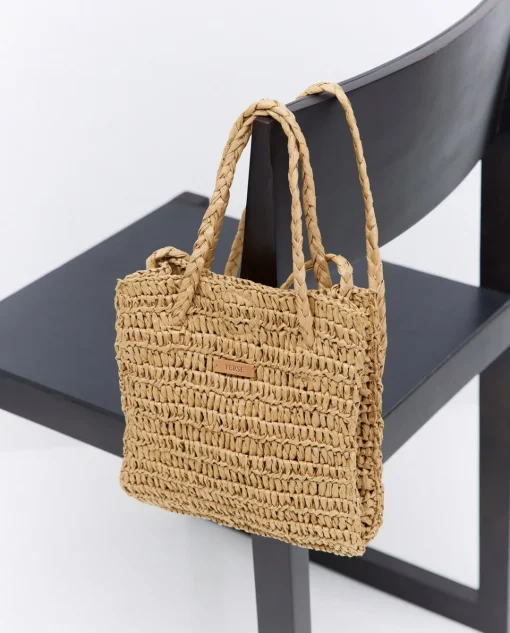 YERSE Bolso bandolera Rafia natural New