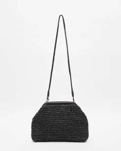YERSE Bolso handmade rafia y piel negro Fashion