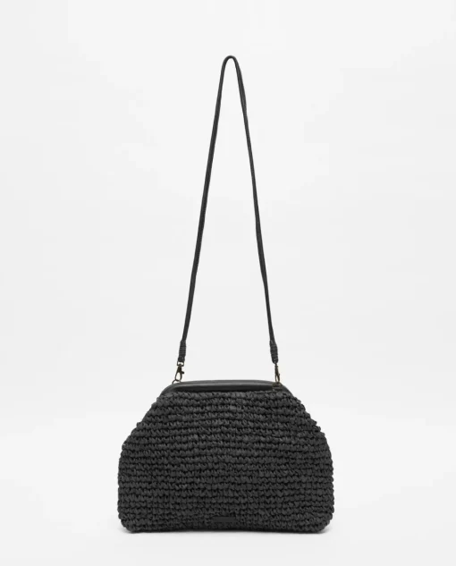YERSE Bolso handmade rafia y piel negro Fashion