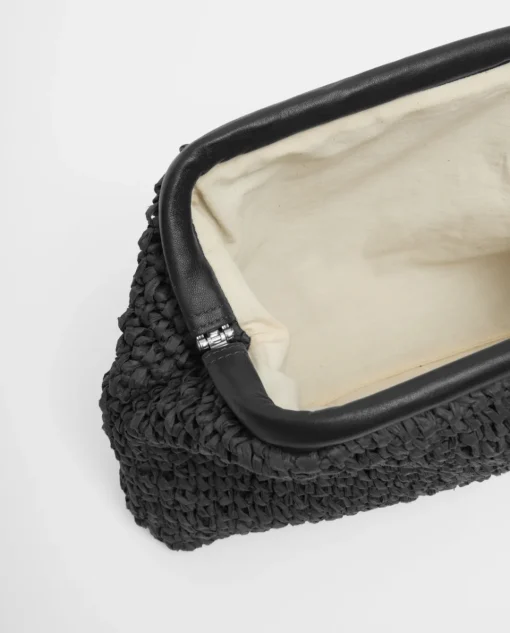 YERSE Bolso handmade rafia y piel negro Fashion
