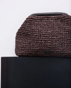 YERSE Bolso handmade rafia y piel chocolate Online