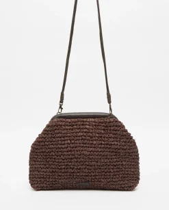 YERSE Bolso handmade rafia y piel chocolate Online