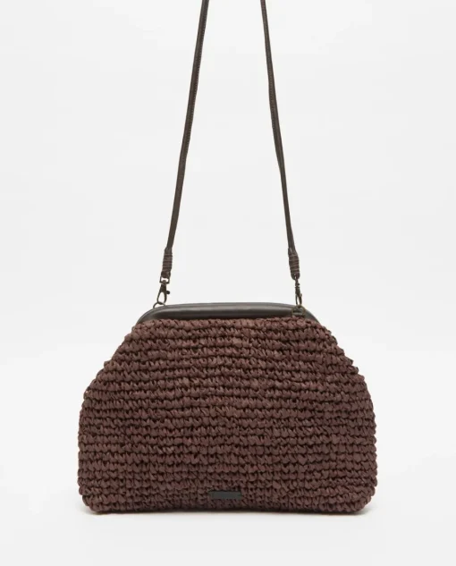 YERSE Bolso handmade rafia y piel chocolate Online