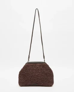 YERSE Bolso handmade rafia y piel chocolate Online