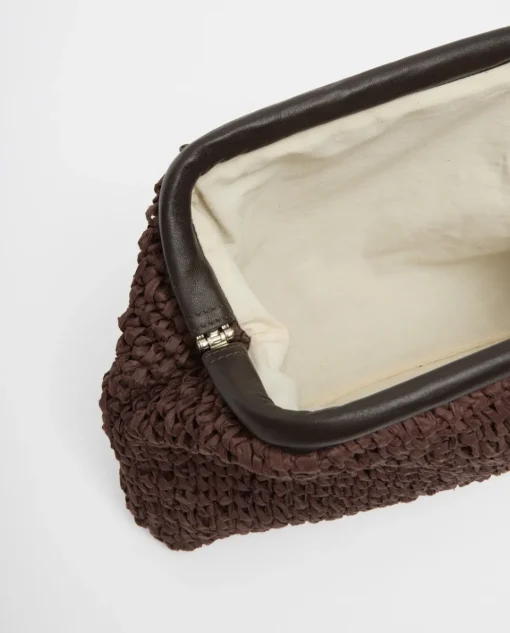 YERSE Bolso handmade rafia y piel chocolate Online