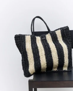 YERSE Bolso shopper rayas crudo y negro Fashion