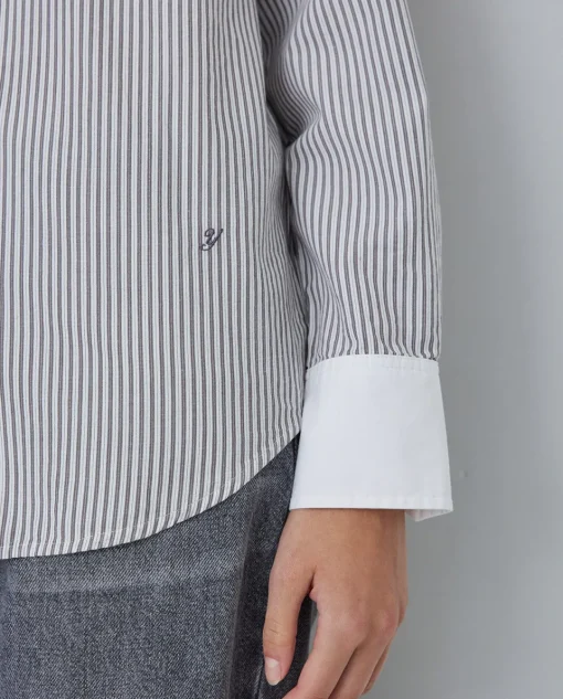 YERSE Camisa 100% algodón rayas gris claro Outlet