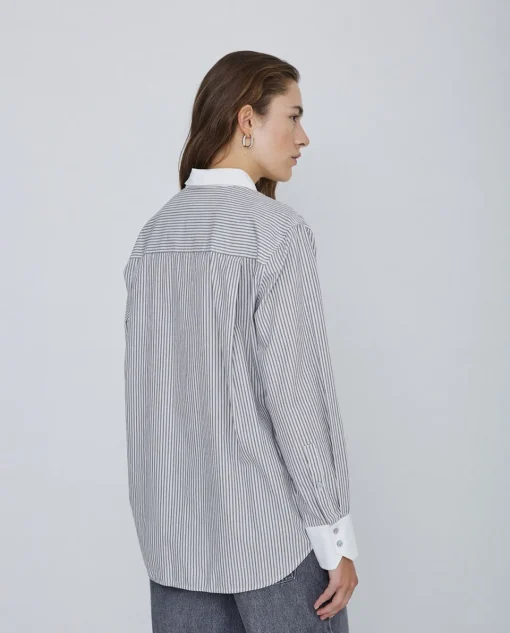 YERSE Camisa 100% algodón rayas gris claro Outlet
