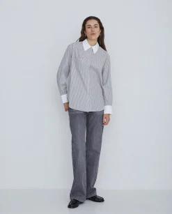 YERSE Camisa 100% algodón rayas gris claro Outlet