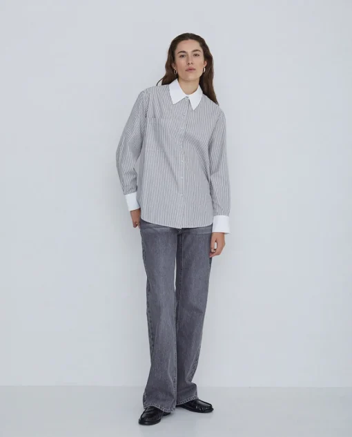 YERSE Camisa 100% algodón rayas gris claro Outlet