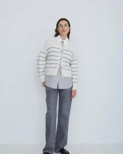 YERSE Camisa 100% algodón rayas gris claro Outlet